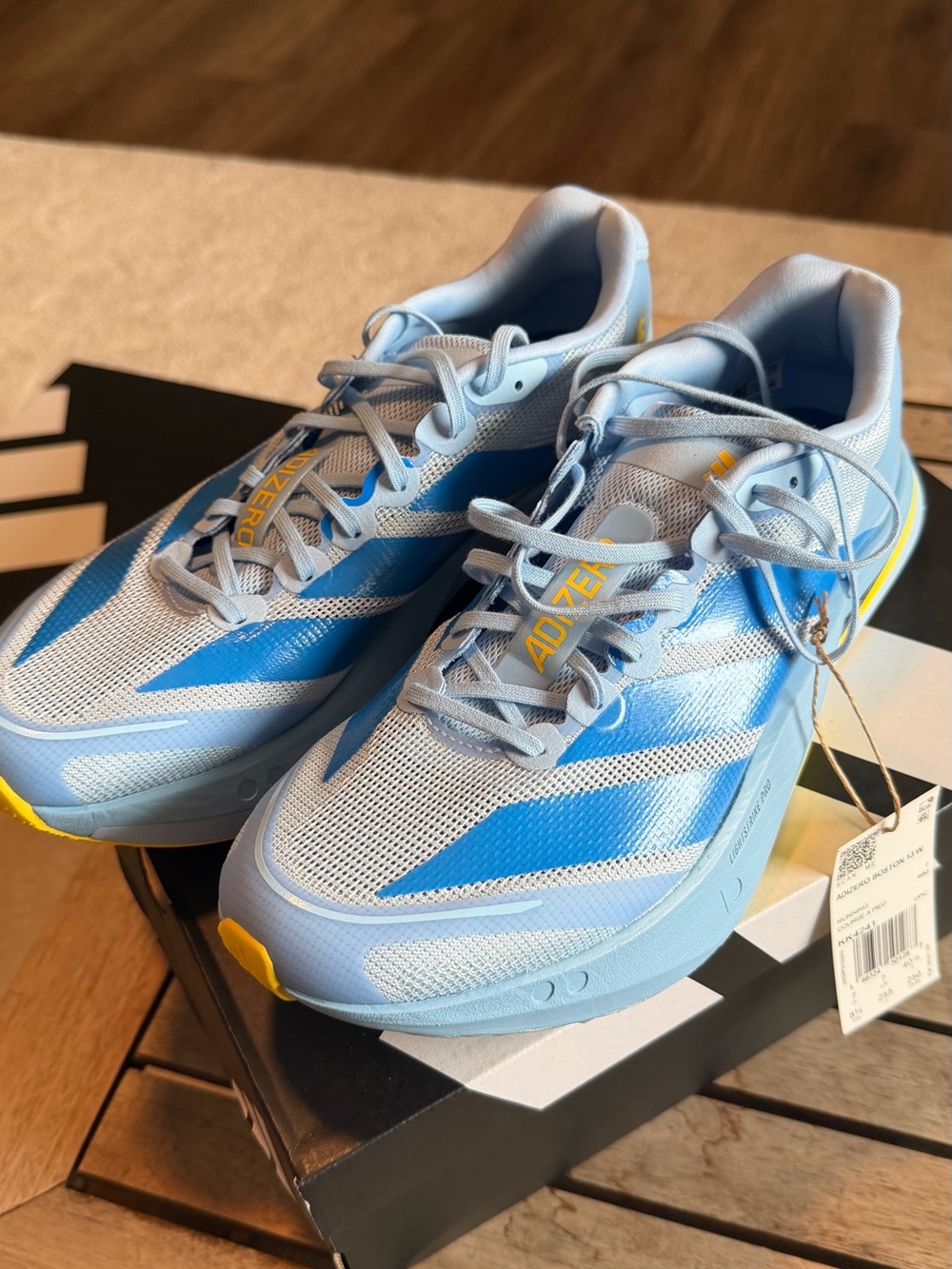 Adidas Adizero Boston 13 Women's Light Blue with Bright Blue and Yellow Accents